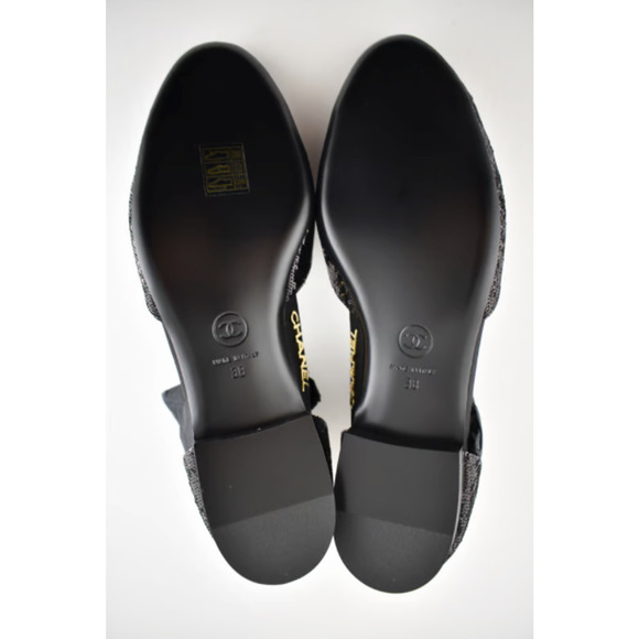 Chanel 20S Black Sequin CC Logo Mary Jane Ankle Strap Ballet Ballerina Flat 38 - Picture 12 of 12